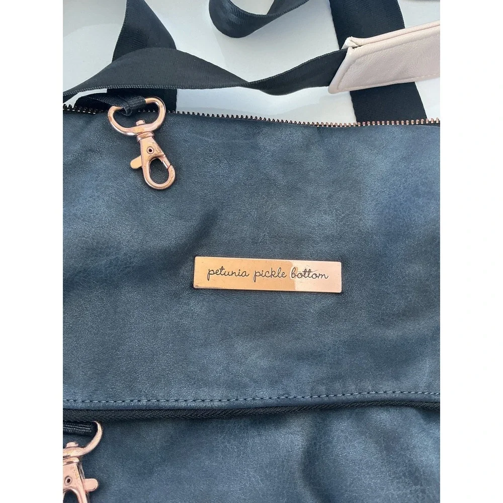 Petunia Pickle Bottom‎ Diaper Bag Blue Cream Vegan Leather Travel Tote